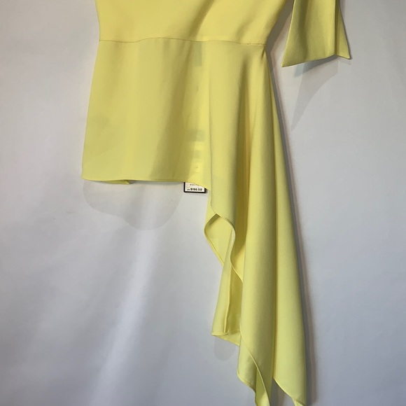 BCBG MAXAZRIA One Shoulder Peplum draped Top Lime Yellow XSmall - Picture 6 of 16